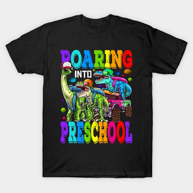 Roaring Into Preschool Monster Truck Dinosaur T Rex T-Shirt by eyelashget